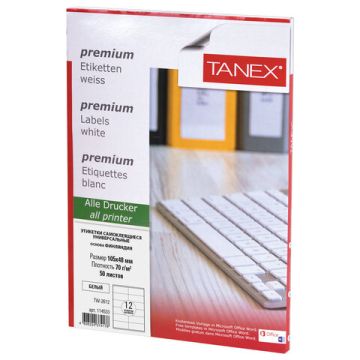 Этикетка самоклеящаяся 105х48мм 50л 12этикеток белая TANEX 1/20  (клиент)