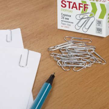 Скрепки 28мм 100шт металлические эконом STAFF 1/10