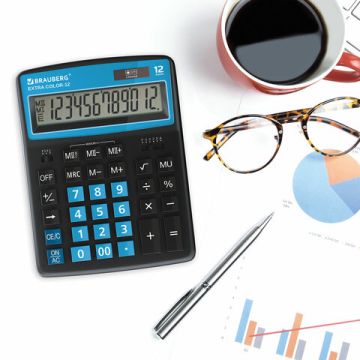Калькулятор настольный BRAUBERG EXTRA COLOR-12-BKBU (206x155мм) 12 разр дв питание черно-голуб 1/20