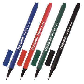 Набор капиллярных ручек (линеров) BRAUBERG 4 шт трехгран,метал.наконеч 0,4мм 1/25 (Клиент)