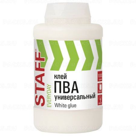 Клей ПВА 1кг универсальный бумага картон дерево STAFF 1/8