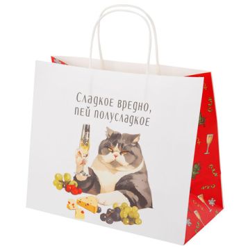 НГ Пакет подарочный крафтовый (28х24х14) Котики ЗОЛОТАЯ СКАЗКА 1/24/144