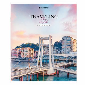 Тетрадь 96л А5 линия, скоба, обложка картон Traveling BRAUBERG 1/ 5/50