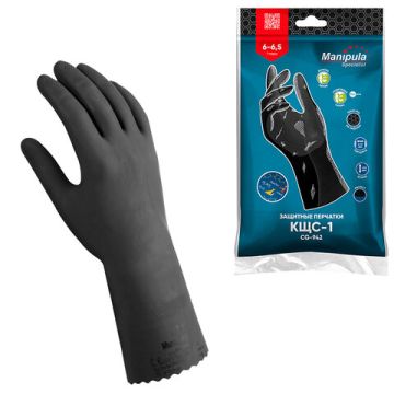 Резиновые перчатки КЩС-1 латексные двухслойные разм 8 черные MANIPULA 1/12/120 (клиент)