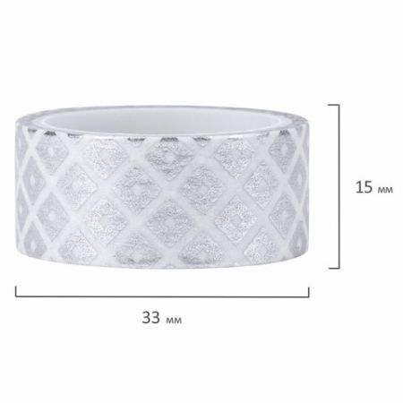 Клейкие WASHI-ленты д/декора с фольгой СЕРЕБ 15мм*3м, 7шт, рисовая бумага, ОСТРОВ СОКРОВИЩ