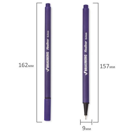Ручка капиллярная (линер) ФИОЛЕТОВАЯ трехгран., металлич. наконечник 0,4мм BRAUBERG Aero 1/12