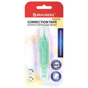 Корректирующая лента 5мм х 6м ассорти BRAUBERG PASTEL 1/24