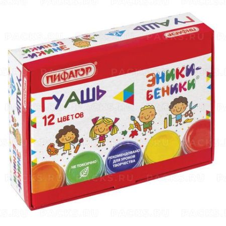 Гуашь 12цв 10мл ЭНИКИ-БЕНИКИ Пифагор 1/24