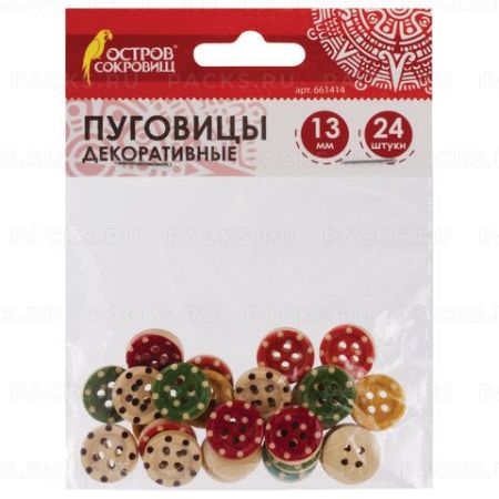 Пуговицы декор ГОРОШЕК 13мм 24шт дерево ОС