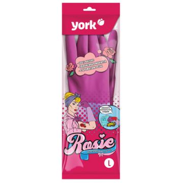 Резиновые перчатки с х/б напыл латекс хозяйств рифл пальцы Роза YORK L 12/48