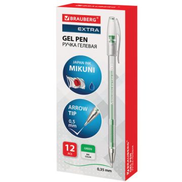 Ручка гелевая зеленая 0,5мм линия 0,35мм BRAUBERG EXTRA 1/12