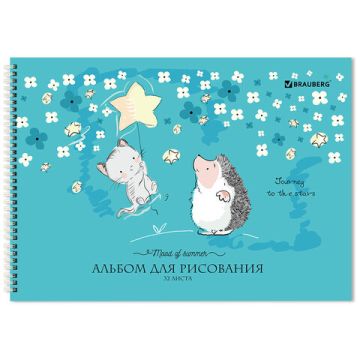 Альбом для рисования 32л А4 гребень обложка картон BRAUBERG Ежики 1/6/30