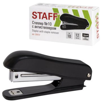 Степлер №10 до 12 листов,  с антистеплером, черный STAFF Profit
