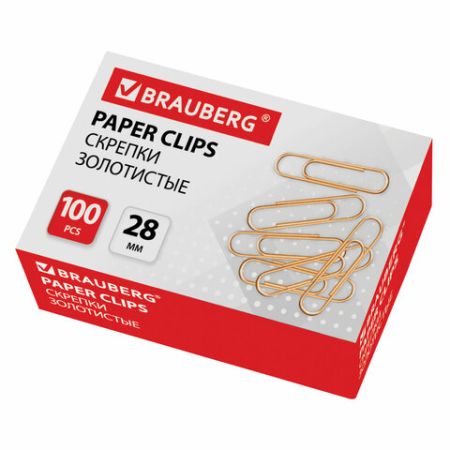 Скрепки 28мм 100шт золотистые BRAUBERG 1/10/300 (клиент)
