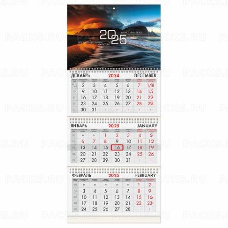 Календарь квартальный 2025 3 блока на 3-х гребнях с бегунком Удивительная природа 1/70