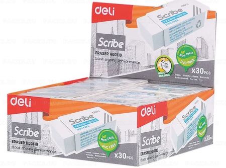 Ластик 42х17х10мм каучук белый Scribe Deli 1/30