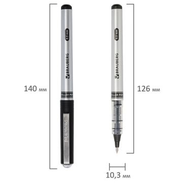 Ручка-роллер BRAUBERG Flagman, ЧЕРНАЯ, корпус серебристый, хром.детали, 0,5мм, линия 0,3мм, 141555