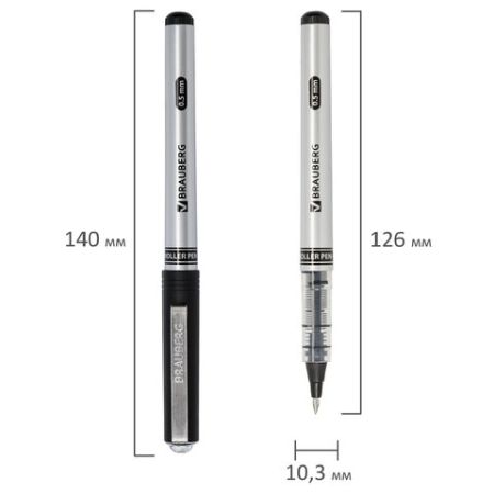Ручка-роллер BRAUBERG Flagman, ЧЕРНАЯ, корпус серебристый, хром.детали, 0,5мм, линия 0,3мм, 141555
