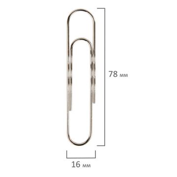 Скрепки 78мм 50шт никелированные гофрированные BRAUBERG 1/10