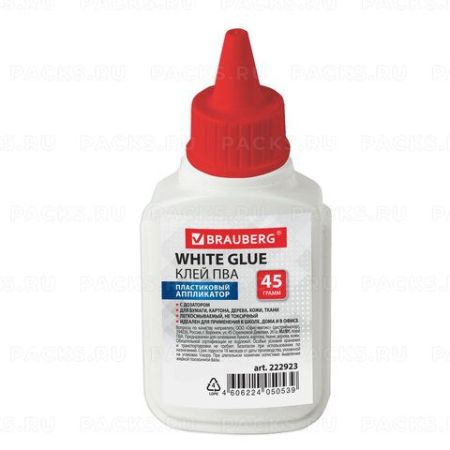 Клей ПВА 45г бумага, картон, дерево BRAUBERG 1/10/80