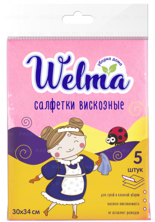 Салфетка вискозная (30х34) Welma (5шт) 1/40