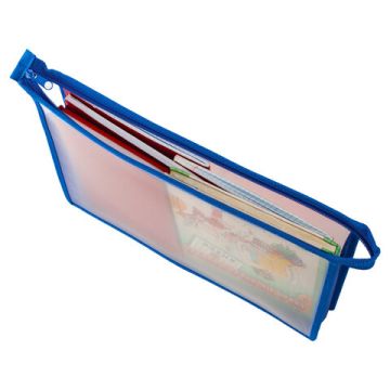 Папка для тетрадей А4 пластик молния сверху прозрачная синяя Пифагор 1/25