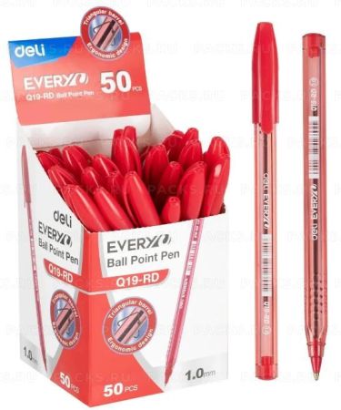 Ручка шариковая красная узел 1мм Deli EQ19-RD 1/50