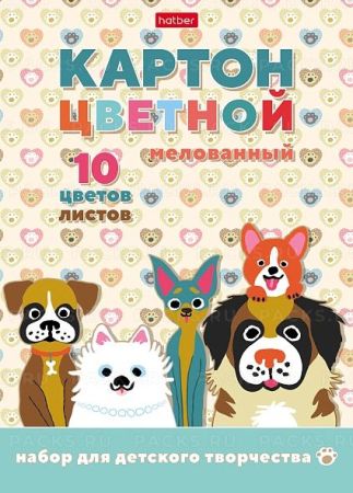 Цветной картон А5 10л 10цв мелованный Ушастики Хатбер 1/50