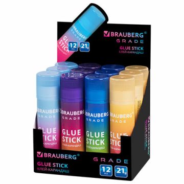 Клей-карандаш 21г BRAUBERG Grade PVP ассорти 1/12/648