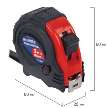 Рулетка измерительная 3м х 16мм RABBITEX обрезиненный корпус 1/12/120