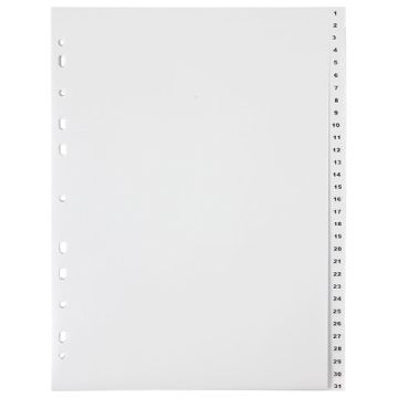 Разделитель пластиковый для папок А4 31л цифровой 1-31, оглавление, серый ОФИСМАГ 1/10/60 (клиент)