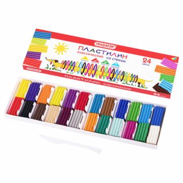 Пластилин 24цв 360г со стеком Пифагор Веселая такса 1/16