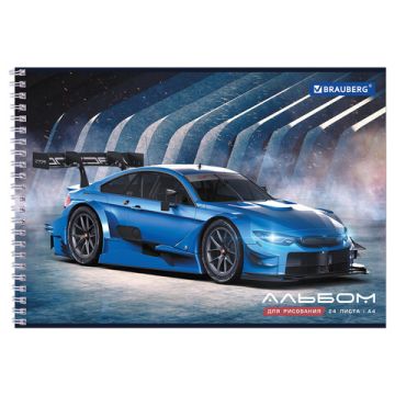 Альбом для рисования 24л А4 гребень обложка картон BRAUBERG Спорткар 1/10/40