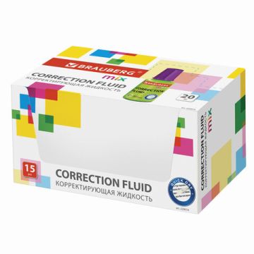 Корректирующая жидкость штрих 20мл флакон с кисточкой быстросохнущая MIX BRAUBERG 1/15