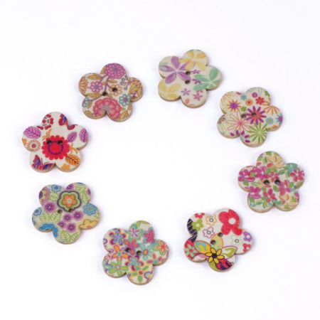 Пуговицы декоративные ЦВЕТЫ, дерево, 28 мм, 16шт., ассорти, ОСТРОВ СОКРОВИЩ (вывод)
