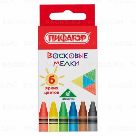 Карандаши восковые 06цв Солнышко ПИФАГОР 1/40/120