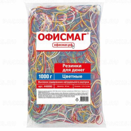 Резинка банк 1000гр 60мм цв натуральный каучук ОФИСМАГ 1/20