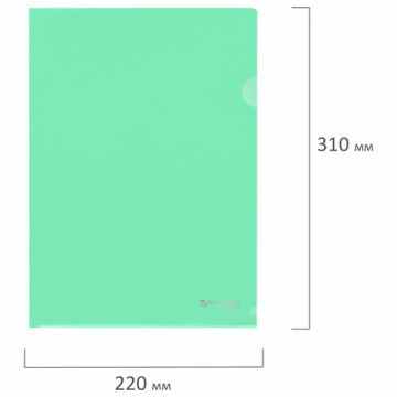 Папка-уголок А4 непрозр. жесткая мятная 0,15мм BRAUBERG PASTEL 1/50
