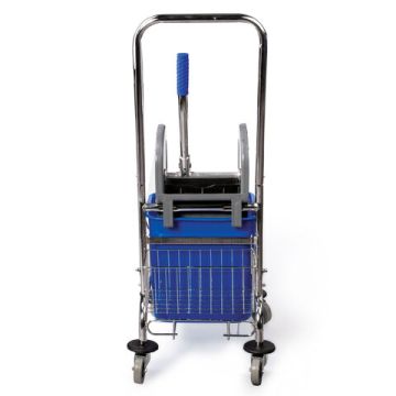 Тележка уборочная BRABIX Проф 1-съемное ведро 25л мех.отжим корзина метал.каркас синяя 1/1 (клиент)