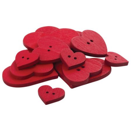Пуговицы декоративные СЕРДЦЕ, дерево, 12шт., ассорти, красные, ОСТРОВ СОКРОВИЩ (вывод)