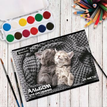 Альбом для рисования 24л А4 гребень обложка картон BRAUBERG Питомцы 1/10/40