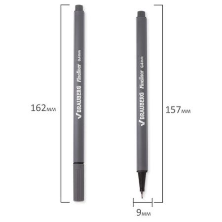 Ручка капиллярная (линер) BRAUBERG Aero, СЕРАЯ, трехгранная, металлич. наконечник, 0,4мм, 142258