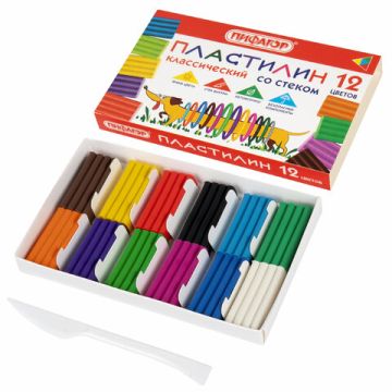 Пластилин 12цв 180г со стеком Веселая такса ПИФАГОР 1/32