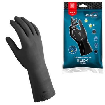 Резиновые перчатки КЩС-1 латексные двухслойные разм 10 черные MANIPULA /12 (клиент)