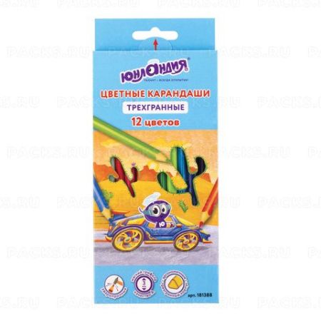Карандаши цветные 12цв трехгранные с заточкой ЮНЛАНДИЯ 1/12 