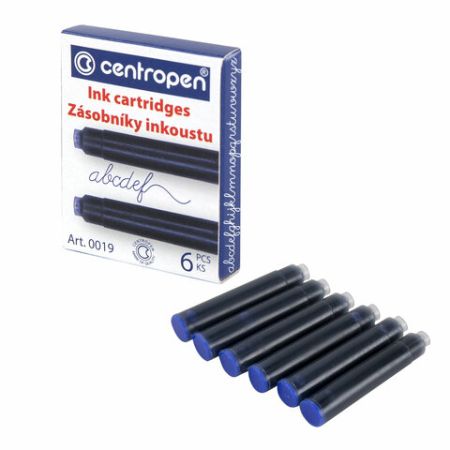 Картриджи чернильные СИНИЕ CENTROPEN, КОМПЛЕКТ 6 шт., 0019/6
