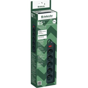 Сетевой фильтр 3м DEFENDER ES, 5 розеток,черный 1/45 (клиент)