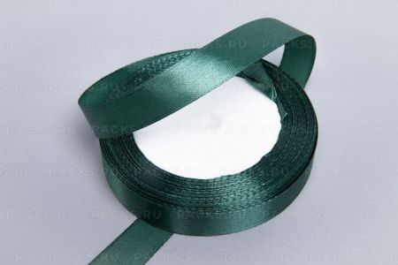 Лента атласная 15мм 25м темно-зеленая 1/10