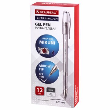 Ручка гелевая серебристаяая 0,5мм линия 0,35мм BRAUBERG EXTRA SILVER 1/12