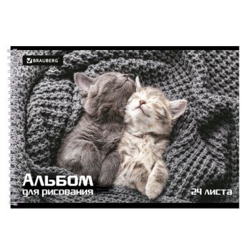 Альбом для рисования 24л А4 гребень обложка картон BRAUBERG Питомцы 1/10/40